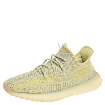 Pre Owned Yeezy x Adidas Yellow/Grey Knit Fabric Boost 350 V2 Antlia Non-Reflective Sneakers Size 44