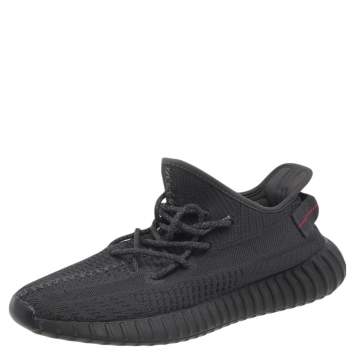 Pre Owned Yeezy x adidas Black Knit Fabric Boost 350 V2 Non-Reflective Low Top Sneakers Size 44