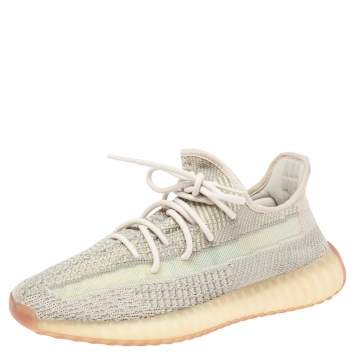 Pre Owned Adidas Yeezy Grey Knit Fabric 350 V2 Citrin Non Reflective Sneakers Size 42 2/3