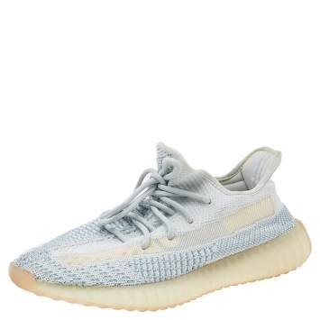 Pre Owned Yeezy x Adidas White/Blue Knit Fabric Boost 350 V2 Cloud White Sneakers Size 42 2/3