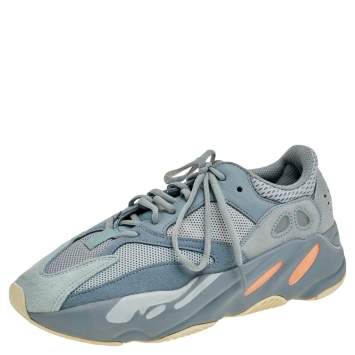 Pre Owned Yeezy x Adidas Grey/Blue Mesh And Suede Boost 700 Inertia Sneakers Size 42