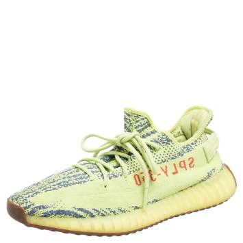 Pre Owned Yeezy x Adidas Green Cotton Knit Semi Frozen Boost 350 V2 Sneakers Size 44 2/3