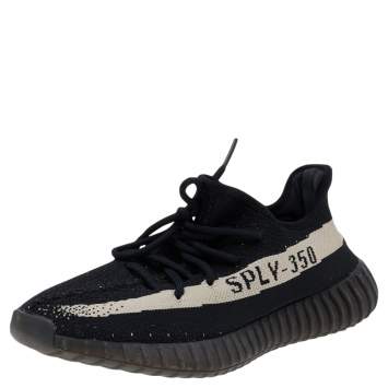 Pre Owned Yeezy x Adidas Core Black/White Knit Fabric Boost 350 V2 Low Top Sneakers Size 42
