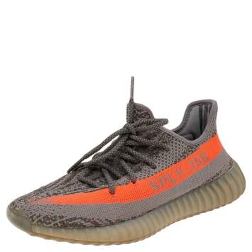 Pre Owned Yeezy x Adidas Grey/Orange Knit Fabric Boost 350 V2 Beluga Low Top Sneakers Size 41 1/3
