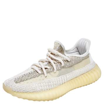 Pre Owned Yeezy x adidas Multicolor Knit Fabric Boost 350 V2 Natural Sneakers Size 38