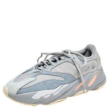 Pre Owned Yeezy x Adidas Grey/Blue Mesh, Leather, And Suede Boost 700 Inertia Sneakers Size 40 2/3