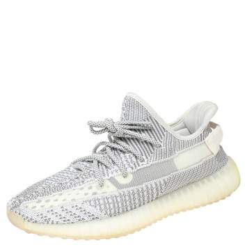 Pre Owned Yeezy x Adidas White/Grey Knit Fabric Boost 350 V2 Static Non Reflective Sneakers Size 44