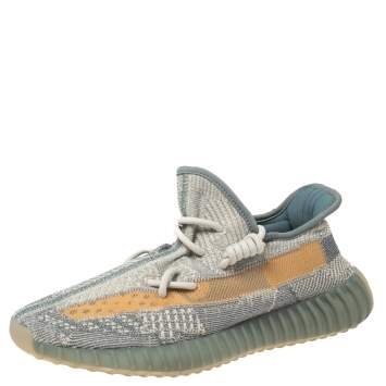 Pre Owned Yeezy x Adidas Bluish-Grey/Orange Knit Fabric Boost 350 V2 Israfil Sneakers Size 42 2/3