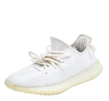 Pre Owned Yeezy x Adidas Cream Knit Fabric Boost 350 V2 Triple White Sneakers Size 37 1/3