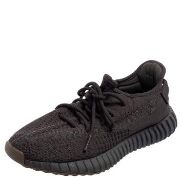 Pre Owned Yeezy x Adidas Black Knit Fabric Boost 350 V2 Sneakers Size 42 2/3