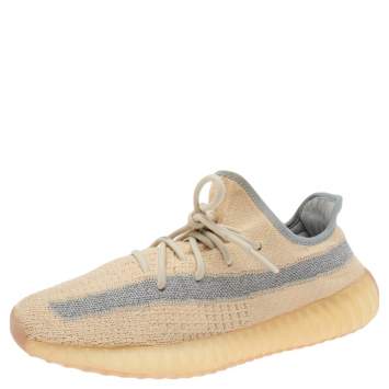 Pre Owned Yeezy x Adidas 350 V2 Light Beige Knit Fabric Sneakers Size 42 2/3
