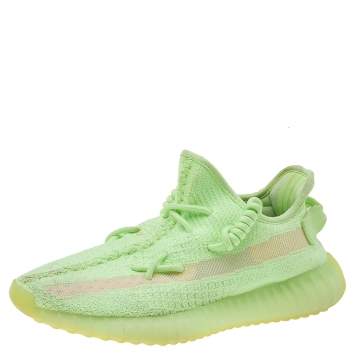 Pre Owned Yeezy x Adidas Green Knit Fabric Boost 350 V2 "Glow in The Dark" Low Top Sneakers Size 39 1/3