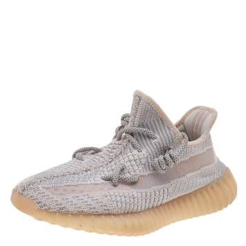 Pre Owned Yeezy x Adidas Beige/Grey Knit Fabric Boost 350 V2 Low Top Sneakers Size 40 2/3