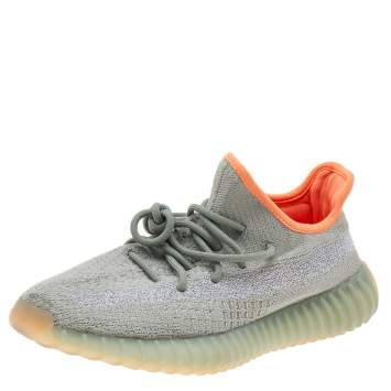Pre Owned Yeezy x Adidas Green/Grey Knit Fabric Boost 350 V2 Desert Sage Low Top Sneakers Size 40 2/3