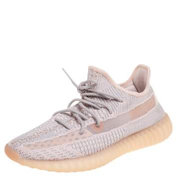 Pre Owned Yeezy x Adidas Pink Knit Fabric Boost 350 V2 Synth (Reflective) Sneakers Size 43 1/3