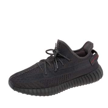 Pre Owned Yeezy x Adidas Black Knit Fabric Boost 350 V2 Static Reflective Sneakers Size 45 1/3