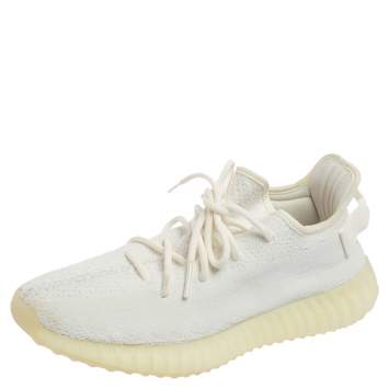 Pre Owned Yeezy x Adidas Off-White Knit Fabric Boost 350 V2 Butter Sneakers Size 40 2/3