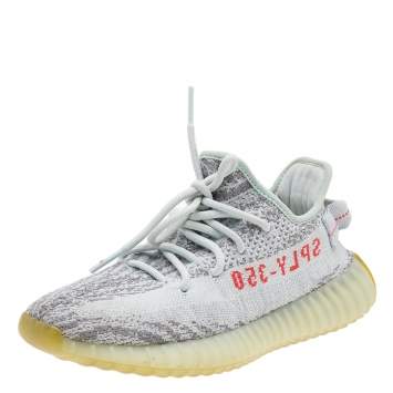Pre Owned Yeezy x Adidas Grey/Blue Tint Knit Fabric Boost 350 V2 Static Non Reflective Sneakers Size 38 2/3