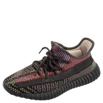 Pre Owned Yeezy x Adidas Black Knit Fabric Boost 350 V2 Yecheil Sneakers Size 41 1/3