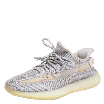 Pre Owned Yeezy x Adidas White/Grey Knit Fabric Boost 350 V2 Static Sneakers Size 42