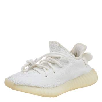 Pre Owned Yeezy x Adidas White Knit Fabric Boost 350 V2 Triple White Sneakers Size 37 1/3