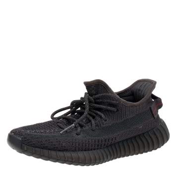Pre Owned Yeezy x Adidas Black Knit Fabric Boost 350 V2 Non Reflective Sneakers Size 39 1/3