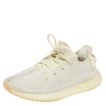Pre Owned Yeezy x Adidas Light Yellow Knit Fabric Boost 350 V2 Butter Sneakers Size 38 2/3