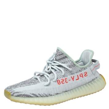 Pre Owned Yeezy x adidas Grey/Blue Tint Knit Fabric Boost 350 V2 Static Sneakers Size 44 2/3