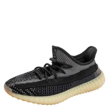 Pre Owned Yeezy x adidas Black/Grey Knit Fabric Boost 350 V2 Carbon Sneakers Size 44