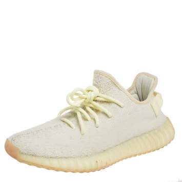 Pre Owned Yeezy x Adidas Green Knit Fabric 350 V2 Butter Sneakers Size 43 1/3