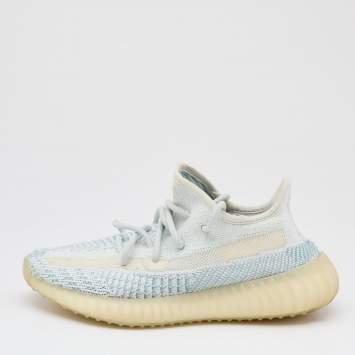 Pre Owned Yeezy x Adidas Blue/White Knit Fabric Boost 350 V2 Cloud White Sneakers Size 36