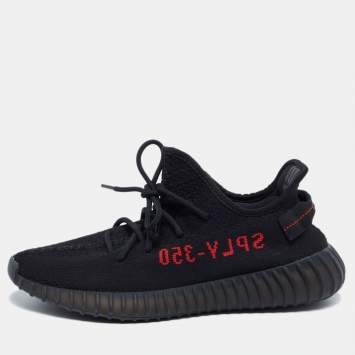 Pre Owned Adidas x Yeezy Black/Red Knit Fabric Boost 350 V2 Sneakers Size 44