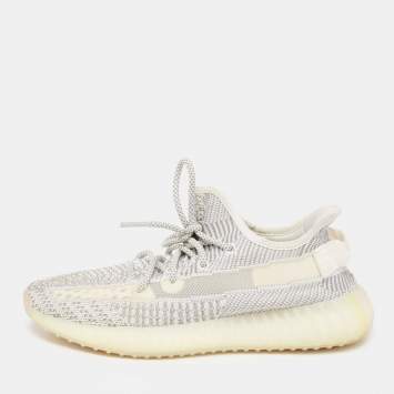 Pre Owned Yeezy x Adidas White/Grey Knit Fabric And Mesh Boost 350 V2 Static Sneakers Size 40 2/3
