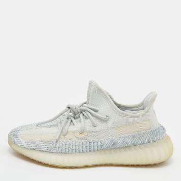 Pre Owned Yeezy x adidas White/Blue Knit Fabric Boost 350 V2 Cloud White Sneakers Size 40 2/3