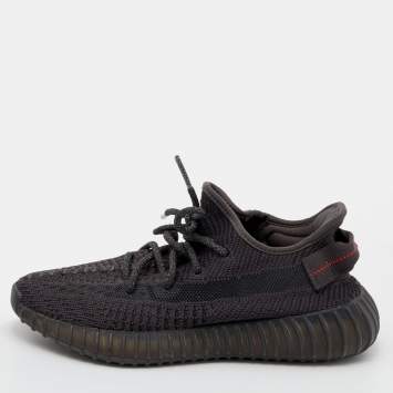 Pre Owned Yeezy x Adidas Black Knit Fabric Boost 350 V2 Pirate Low Top Sneakers Size 38