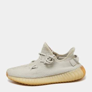 Pre Owned Yeezy x Adidas Grey Knit Fabric Boost 350 V2 Sesame Sneakers Size 40 2/3