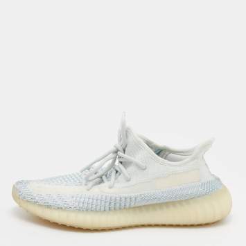 Pre Owned Yeezy x adidas White/Blue Knit Fabric Boost 350 V2 Cloud White Sneakers Size 40 2/3