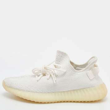 Pre Owned Yeezy x Adidas White Knit Fabric Boost 350 V2 Triple White Sneakers Size 42