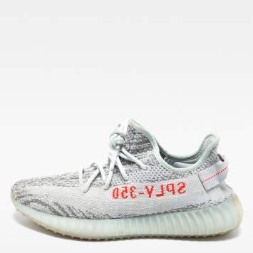 Pre Owned Yeezy x Adidas Grey/Blue Tint Knit Fabric Boost 350 V2 Static Non-Reflective Sneakers Size 43 1/3