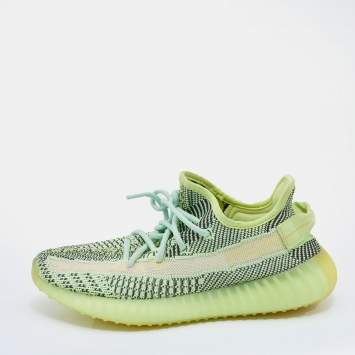 Pre Owned Yeezy x Adidas Green Knit Fabric Boost 350 V2 Yeeree Low Top Sneakers Size 39 1/3