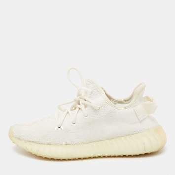 Pre Owned Yeezy x Adidas Cream Knit Fabric Boost 350 V2 Triple White Low-Top Sneakers Size 38 2/3