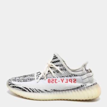 Pre Owned   Yeezy x Adidas White/Black Knit Fabric Boost 350 V2 Zebra Sneakers Size 46