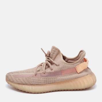 Pre Owned Yeezy x Adidas Orange Knit Fabric Boost 350 V2 Clay Sneakers Size 42.5
