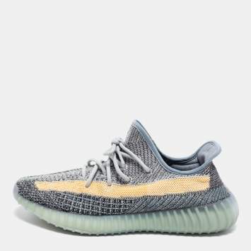 Pre Owned Adidas x Yeezy Boost 350 V2 Ash Blue/Grey Knit Fabric Lace Up Sneakers Size 43 1/3