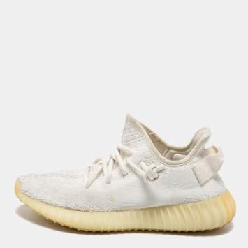 Pre Owned Yeezy x Adidas White Knit Fabric Boost 350 V2 Cream Low-Top Sneakers Size 38 2/3