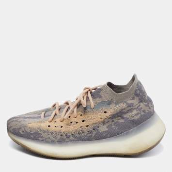 Pre Owned Yeezy x adidas Grey/Beige Knit Fabric Boost 380 Mist Low-Top Sneakers Size 43 1/3