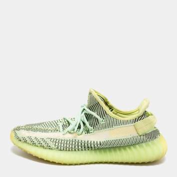 Pre Owned Yeezy x adidas Green Knit Fabric Boost 350 V2 Semi Frozen Sneakers Size 43 2/3