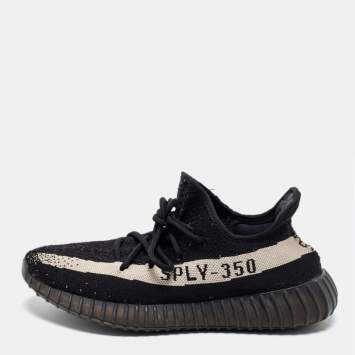 Pre Owned Yeezy x Adidas Black Knit Fabric Boost 350 V2 Low-Top Sneakers Size 41 1/3