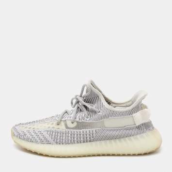Pre Owned Yeezy x adidas Grey/White Knit Fabric 350 V2 Static Sneakers Size 45 1/3