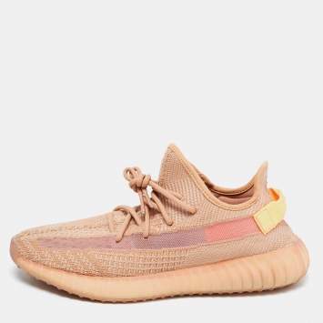 Pre Owned Yeezy x Adidas Orange Knit Fabric Boost 350 V2 Clay Sneakers Size 46